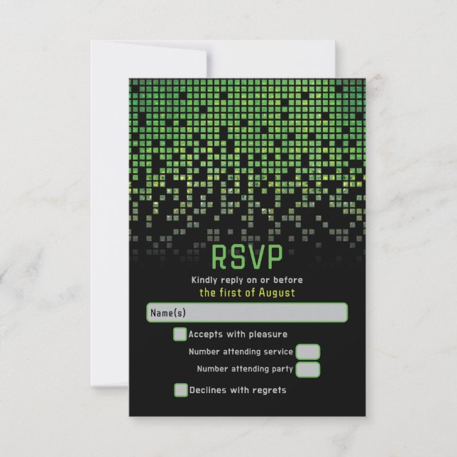 Green Black Video Game Gamer Bar Mitzvah  RSVP Card (Front)