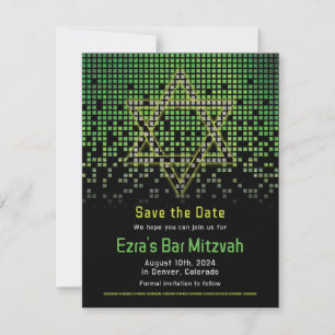 Green Black Video Game Gamer Bar Mitzvah Save The Date