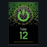 Green Black Video Game Gamer Bar Mitzvah Table Number<br><div class="desc">Green, black, and grey (gray) raining pixel gamer or video game Bar Mitzvah table number card. This non-traditional gamer inspired video gaming design features a video game console power on button. There are also green, yellow, and grey (gray) raining or cascading digital style computer pixels along the top of the...</div>