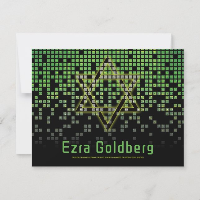 Green Black Video Game Gamer Bar Mitzvah Thank You Card (Front)