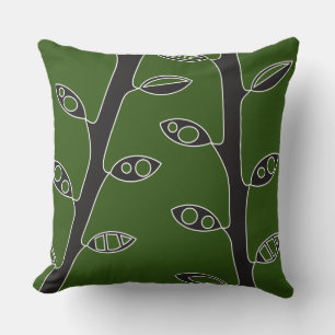 Green Black VINES Retro DESIGN Throw Pillow