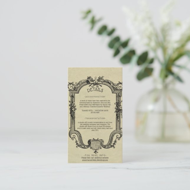 Green Black Vintage Classic Wedding Enclosure Card (Standing Front)