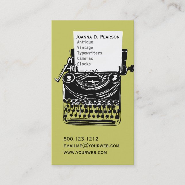 Green-Black Vintage Typewriter Writer Graduate Business Card (Front)