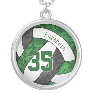 green black volleyball team colors girl's name silver plated necklace