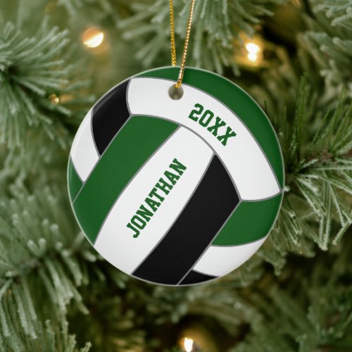 Green black volleyball team colors personalized  ceramic ornament