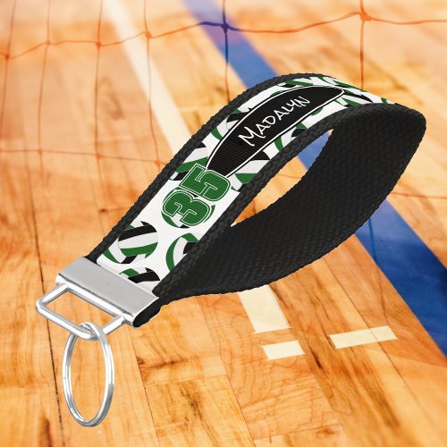 green black volleyballs athlete name wrist keychain