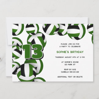 green black volleyballs kids sports birthday party invitation
