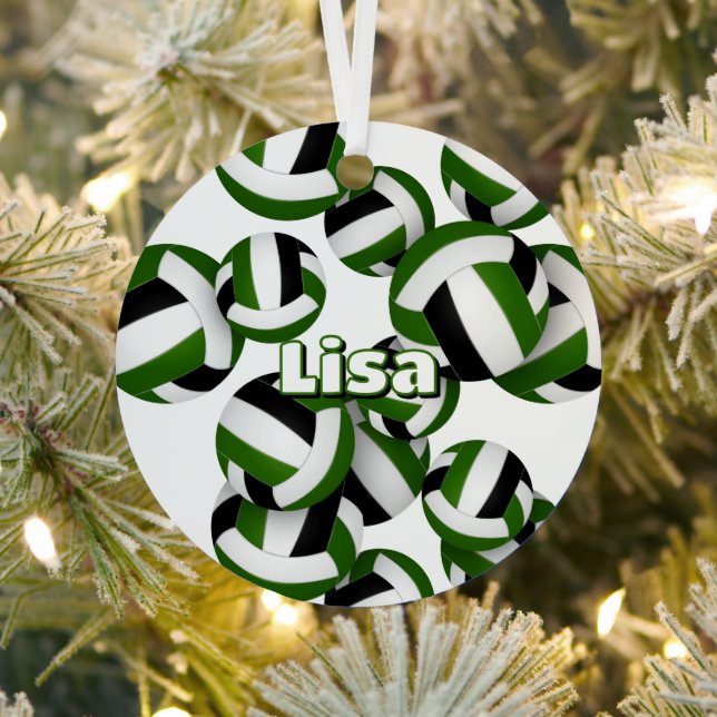 green black volleyballs w athlete name keepsake metal ornament (Insitu)
