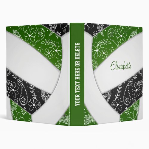 green black w floral pattern girly volleyball 3 ring binder