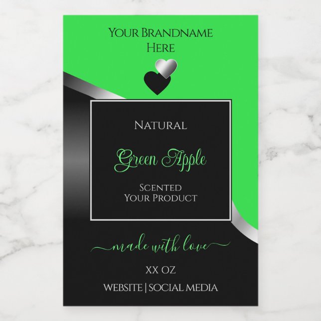 Green Black Wavy Silver Cute Hearts Product Labels (Single Label)