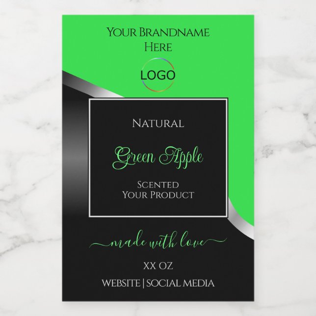 Green Black Wavy Silver with Logo Product Labels (Single Label)