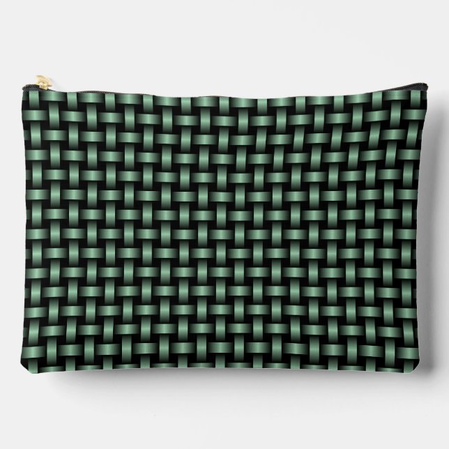 Green Black Weave Pattern Large Accessory Pouch (Front)