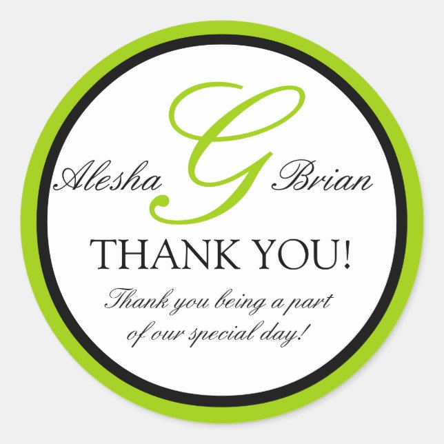 Green Black Wedding Favor Thank You Stickers (Front)