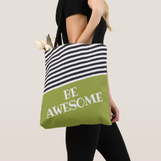 Green Black White Add Own Text Personalized Tote Bag