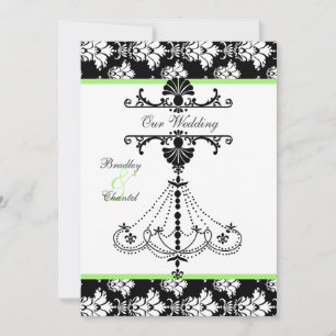 Green, Black, White Chandelier Wedding Invitation