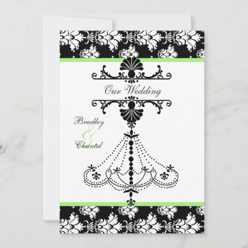 Green,  Black, White Chandelier Wedding Invitation