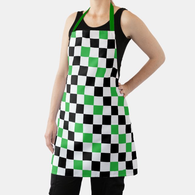 Green Black White Checkered Pattern Design  Apron (Insitu)