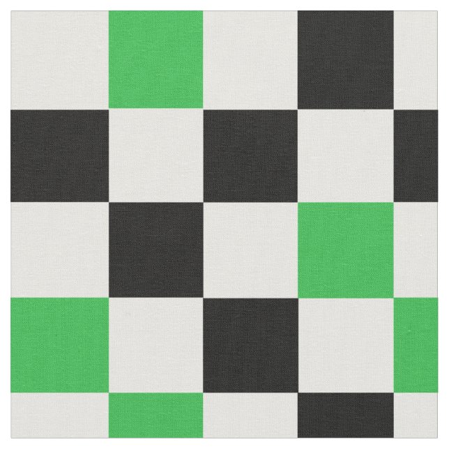 Green Black White Checkered Pattern Design  Fabric (Close Up)