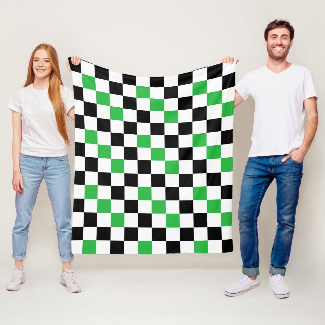 Green Black White Checkered Pattern Design  Fleece Blanket (In Situ)