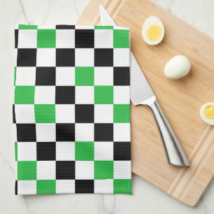 Green Black White Checkered Pattern Design Kitchen Towel