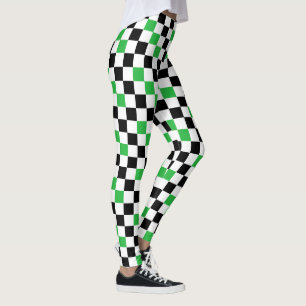 Green Black White Checkered Pattern Design Leggings