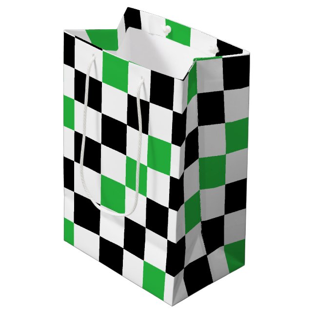 Green Black White Checkered Pattern Design  Medium Gift Bag (Front Angled)