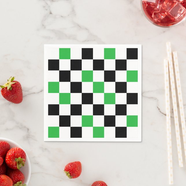 Green Black White Checkered Pattern Design  Napkins (Insitu)
