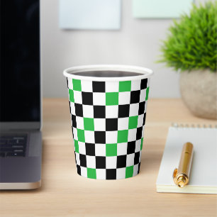 Green Black White Checkered Pattern Design Paper Cups