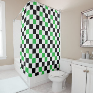 Green Black White Checkered Pattern Design Shower Curtain