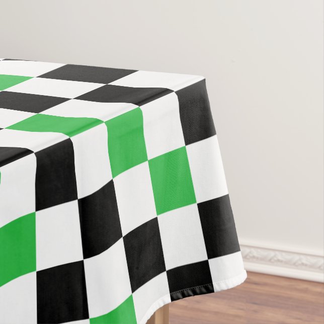 Green Black White Checkered Pattern Design  Tablecloth (In Situ)