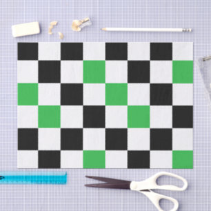 Green Black White Checkered Pattern Design Tissue Paper