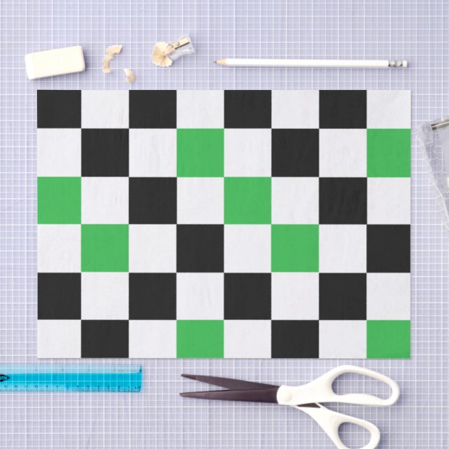Green Black White Checkered Pattern Design  Tissue Paper (Craft)