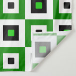 Green Black White Checkered Squares Pattern Fabric