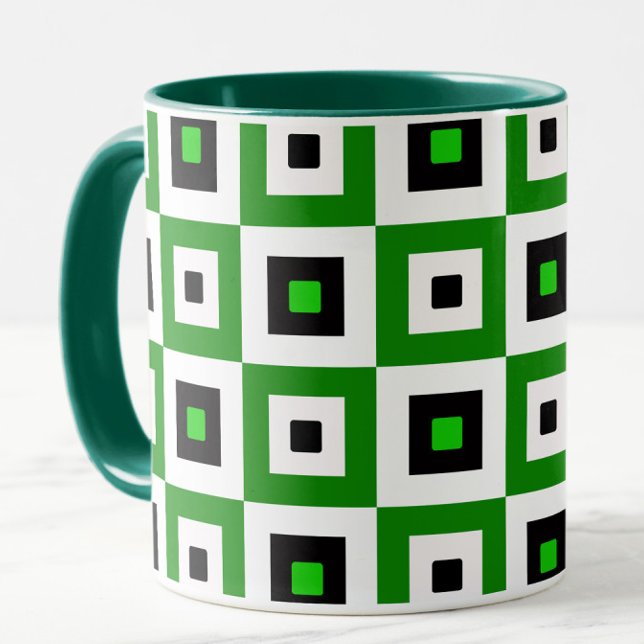 Green Black White Checkered Squares Pattern Mug (Creator Uploaded)