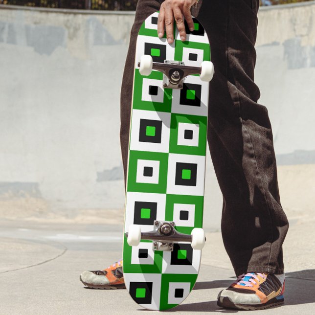 Green Black White Checkered Squares Pattern Skateboard (Creator Uploaded)