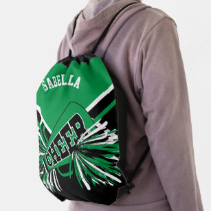 Green, Black & White Cheerleader Drawstring Bag