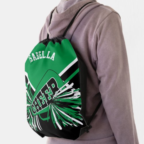 Green Black  White Cheerleader Drawstring Bag