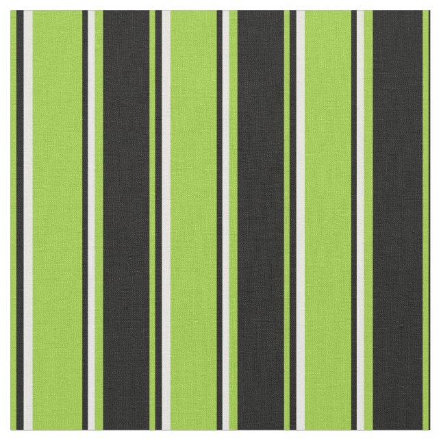 Green, Black & White Colored Stripes Fabric (Close Up)
