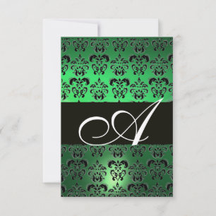 GREEN BLACK WHITE DAMASK MONOGRAM INVITATION