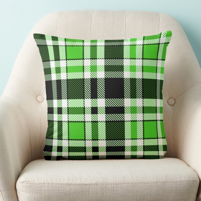 Green Black White Flannel Tartan Pattern Design  Throw Pillow (Creator Uploaded)
