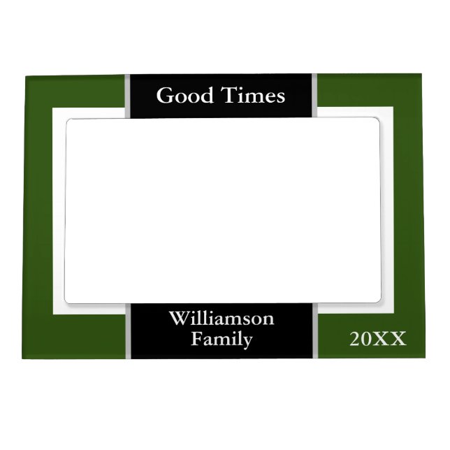 Green Black White Good Times Family Name Magnetic Frame (Front)