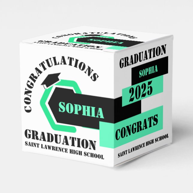 Green Black White Graduation 2025 Custom Party  Favor Boxes (Front Side)