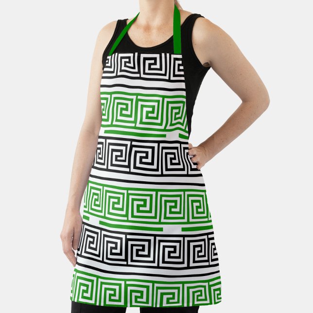 Green Black White Greek Key Fret Pattern Design  Apron (Creator Uploaded)