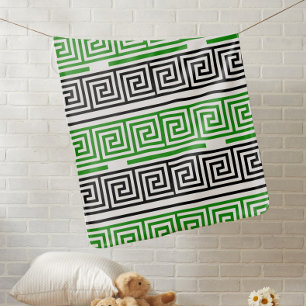 Green Black White Greek Key Fret Pattern Design Baby Blanket