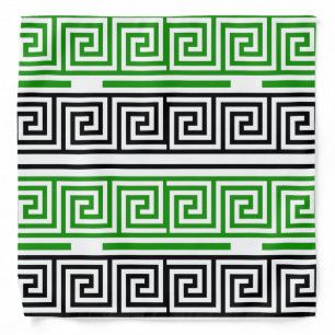 Green Black White Greek Key Fret Pattern Design  Bandana