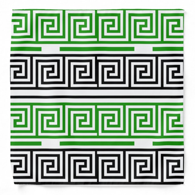 Green Black White Greek Key Fret Pattern Design  Bandana (Front)