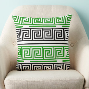 Green Black White Greek Key Fret Pattern Design Throw Pillow