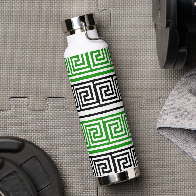 Green Black White Greek Key Fret Pattern Design  Water Bottle (Creator Uploaded)