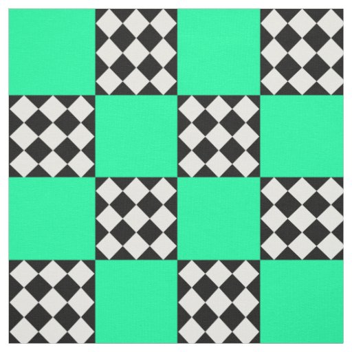 Green Black White Harlequin Square Shape Textile Fabric