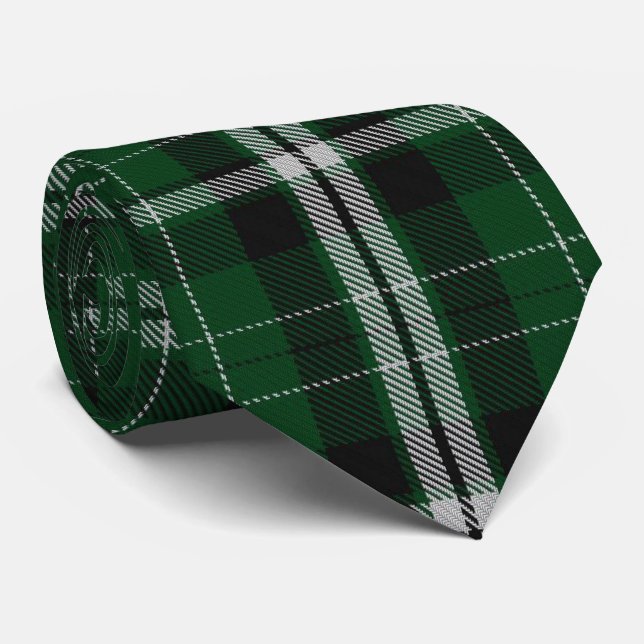 Green Black White Large Plaid Tartan Flannel Neck Tie (Rolled)